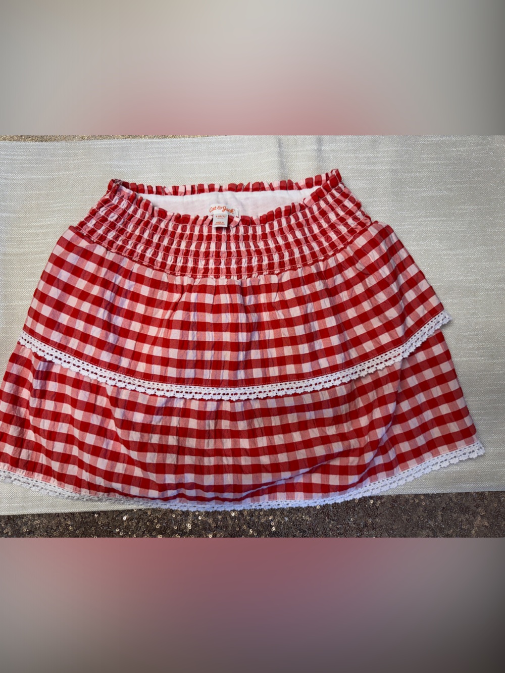 Cat & Jack Red and White Gingham Smocked Mini Skirt